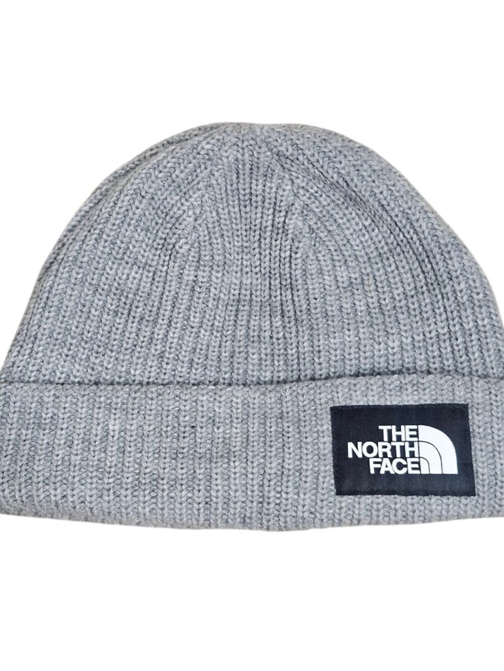 New The North Face Salty Lined Beanie Gray One Size Short Knit Logo Hat Casual